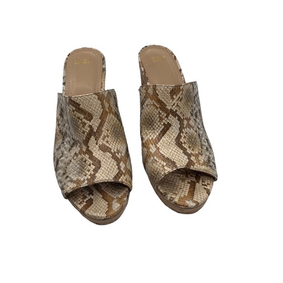 Johnston & Murphy Tan Cream Snake Print Cork Heeled Sandals Size 9 Women’s - Picture 3 of 9